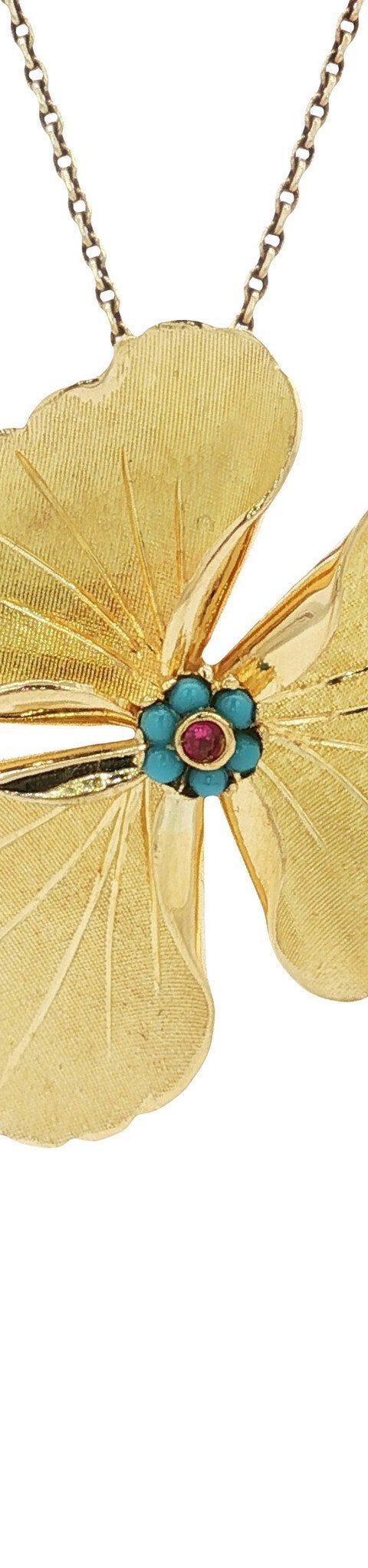 Vintage 18K Gold Cluster Pendant with Ruby and Colored Stone